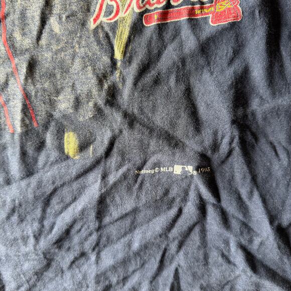 VINTAGE 90S 1995 NUTMEG ATLANTA BRAVES JERSEY T-SHIRT MLB GRAPHIC FADED MENS XL - Picture 2 of 5